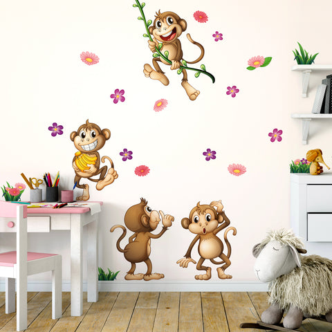 Adesivi murali per bambini Scimmiette furbette