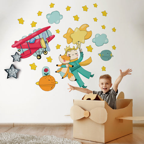 Adesivi murali per bambini Il Piccolo Principe in volo