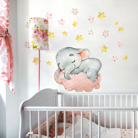 Adesivi murali per bambini Elefantina sulla nuvola