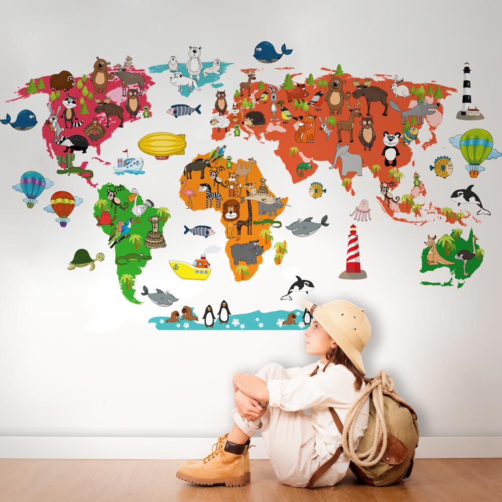 Sticker Bambini Mappamondo degli animali - Adesivi Murali