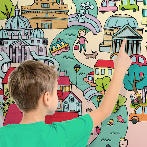 Adesivo murale per bambini Cerchio Cartina Roma dettaglio