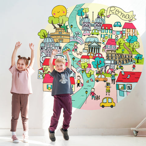 Adesivo murale per bambini Cerchio Cartina Roma