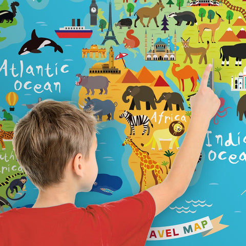 Adesive murale per bambini Planisfero blu dettaglio