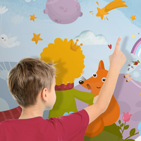 Adesivo murale per bambini Cerchio Piccolo Principe sognando tra amici dettaglio