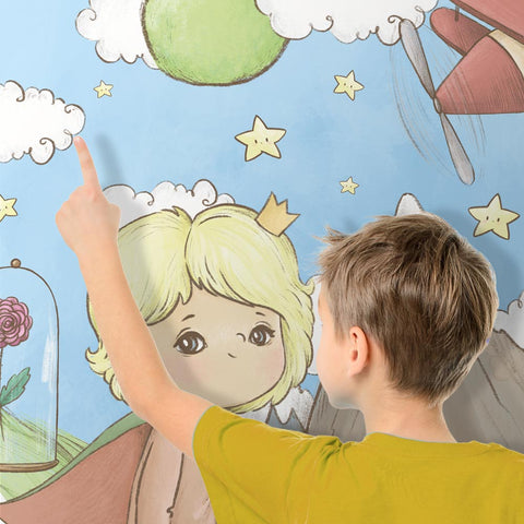 Adesivo murale per bambini Cerchio Piccolo Principe una sosta in montagna dettaglio