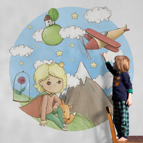 Adesivo murale per bambini Cerchio Piccolo Principe una sosta in montagna