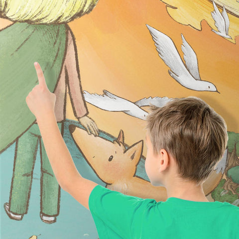 Adesivo murale per bambini Cerchio Piccolo Principe il volo della farfalla dettaglio