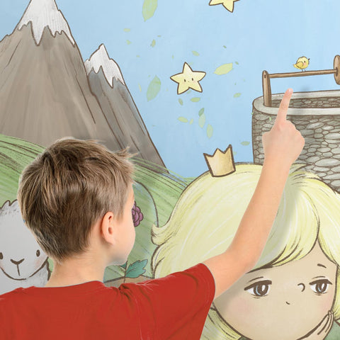 Adesivo murale per bambini Cerchio Piccolo Principe tra le stelle dettaglio