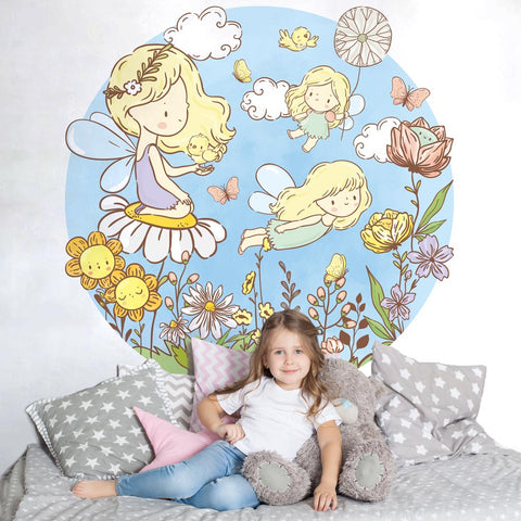 Adesivo murale per bambini Cerchio Tra i fiori