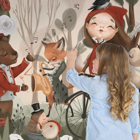 Adesivo murale per bambini Concerto di cappuccetto rosso dettaglio