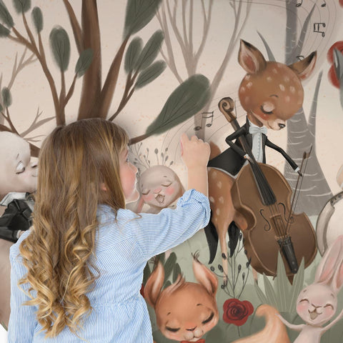 Adesivo murale per bambini Cerchio Musicisti del bosco dettaglio