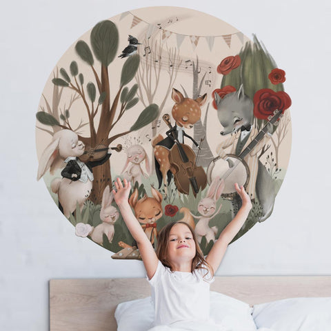 Adesivo murale per bambini Cerchio Musicisti del bosco