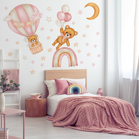 Adesivi murali per bambini Orsetti volanti XXL Rosa