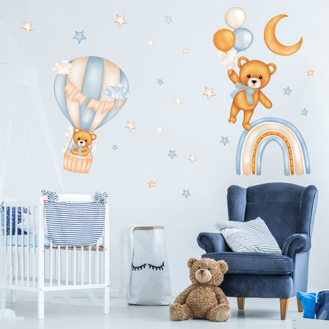 Adesivi murali per bambini Orsetti volanti XXL Azzurro