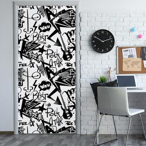 Pellicola adesiva per mobili Graffiti Bianco E Nero porta