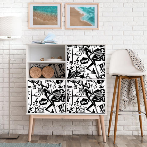 Pellicola adesiva per mobili Graffiti Bianco E Nero ante