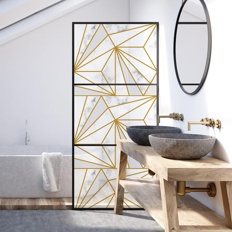 Pellicola adesiva per vetro Marmo con geometrie oro