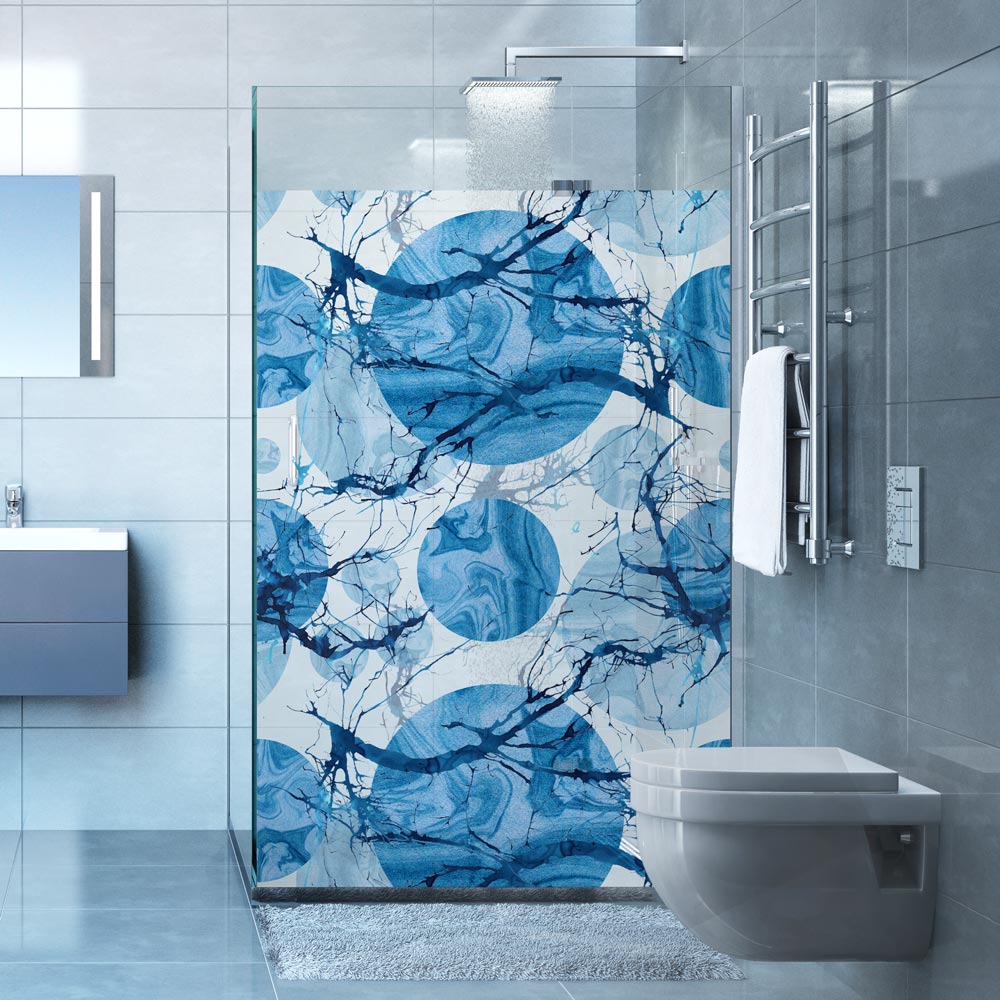 Pellicola Decorativa Per Vetri Non Adesiva – Motivo Ondulato Blu, 60x160 Cm, Effetto Privacy E Protezione UV