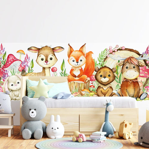 Adesivo Murale Fascia dolci animali nella foresta