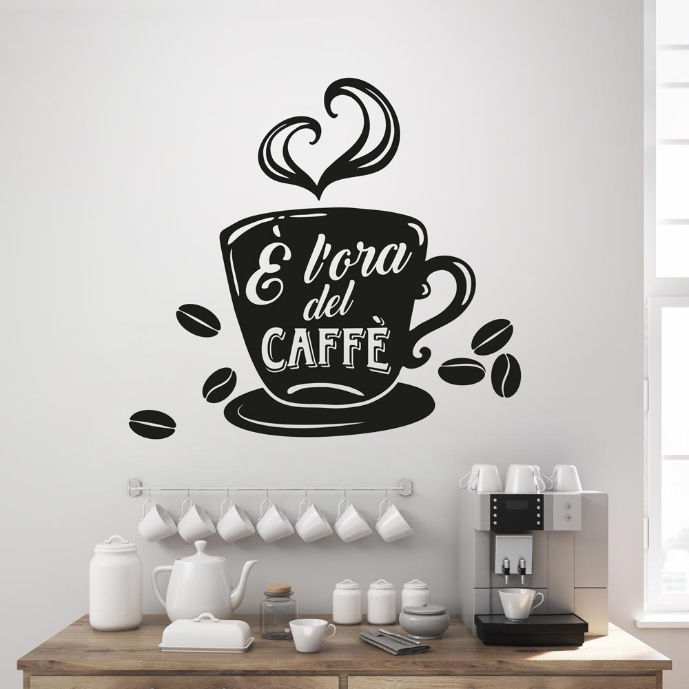 Adesivo Murale Vinile Nero | Tazze Da Tè E Scritte Amore, Per Cucina O Bar, 30x50,5 Cm