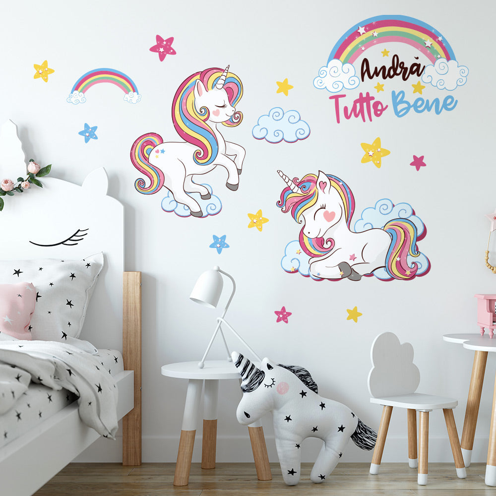 Adesivi Unicorno Bambina - Adesivi Personalizzati - Stickers Murali - Adesivi Arcobaleno - Adesivi Murali Bambini - Stickers Unicorno - Adesivi Murali