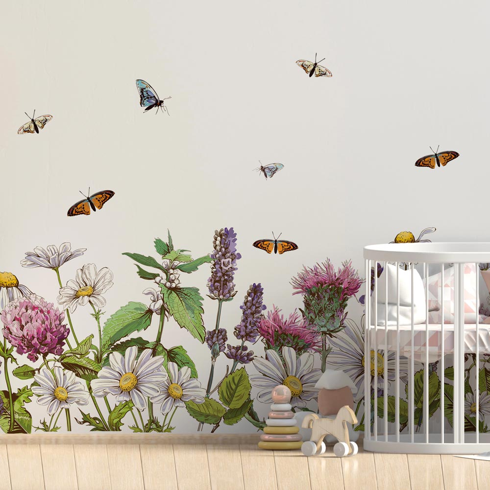 WandSticker4U®- Adesivi finestre FIORI di CAMPO blu (95x59 cm) I Adesivi per vetri finestre grandi decorativi fiori I Primavera decorazioni vetrofanie fiori soggiorno camera cucina (senza colla