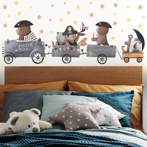 Adesivi murali per bambini Pirate Car XXL Testiera