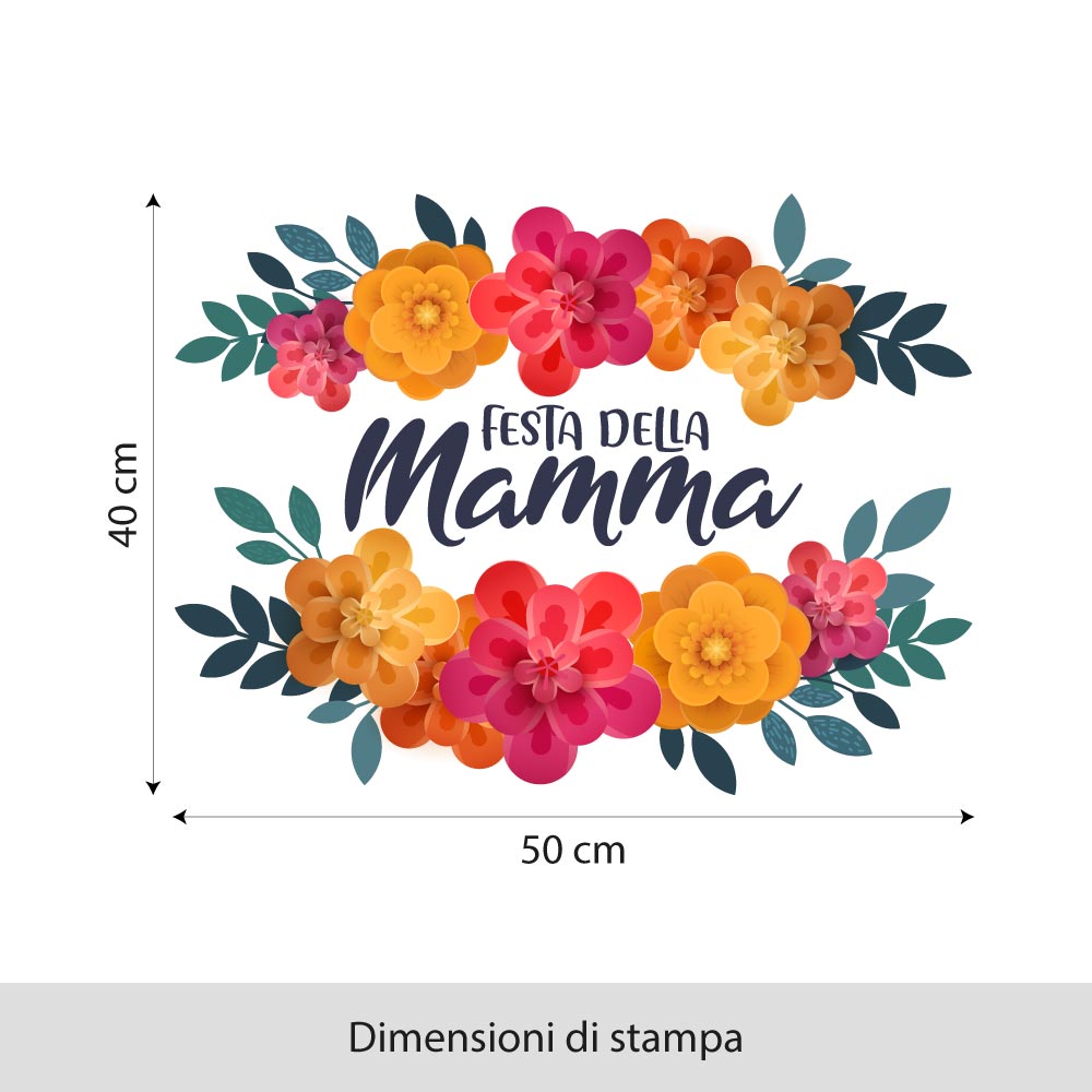 kina Vetrofania Festa del Mamma su PVC Trasparente Adesivo Decorazione Vetro Vetrine Negozi Finestre - Modello UVFM0001 - Misure 50x40 cm - Made in Italy