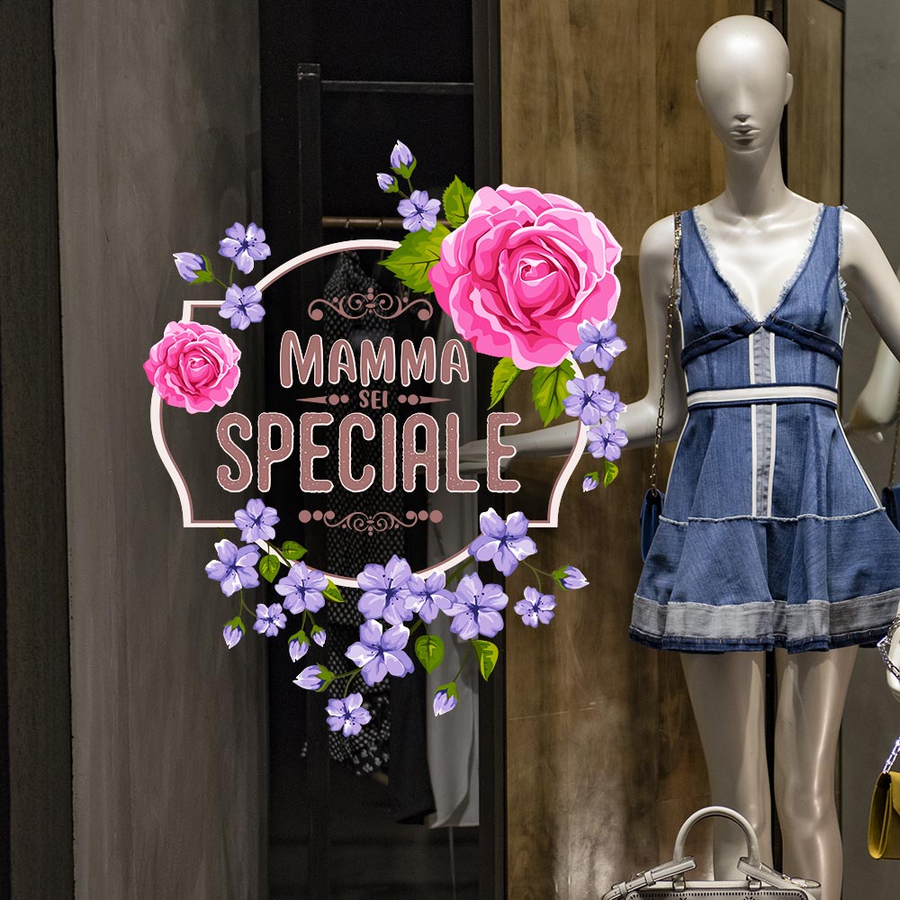 Vetrofania Per Festa Della Mamma KINA – Adesivo Per Vetrine Su PVC Trasparente – 50x40 Cm – Riapplicabile E Resistente - 5