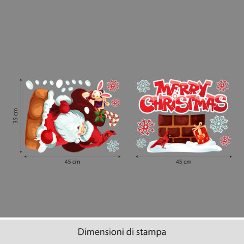 Babbo natale nel camino | Vetrofania