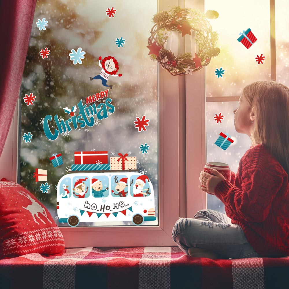 190 Adesivi Natalizi Per Finestre – Decorazioni In PVC Con Babbo Natale, Alberi E Renne – Visibili Su Entrambi I Lati – 9 Fogli Da 30x20 Cm