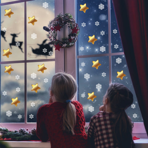 Set natale con stelle in oro | Vetrofania