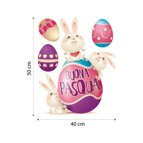Coniglietti sull'uovo di Pasqua | Vetrofania