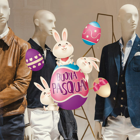 Coniglietti sull'uovo di Pasqua | Vetrofania