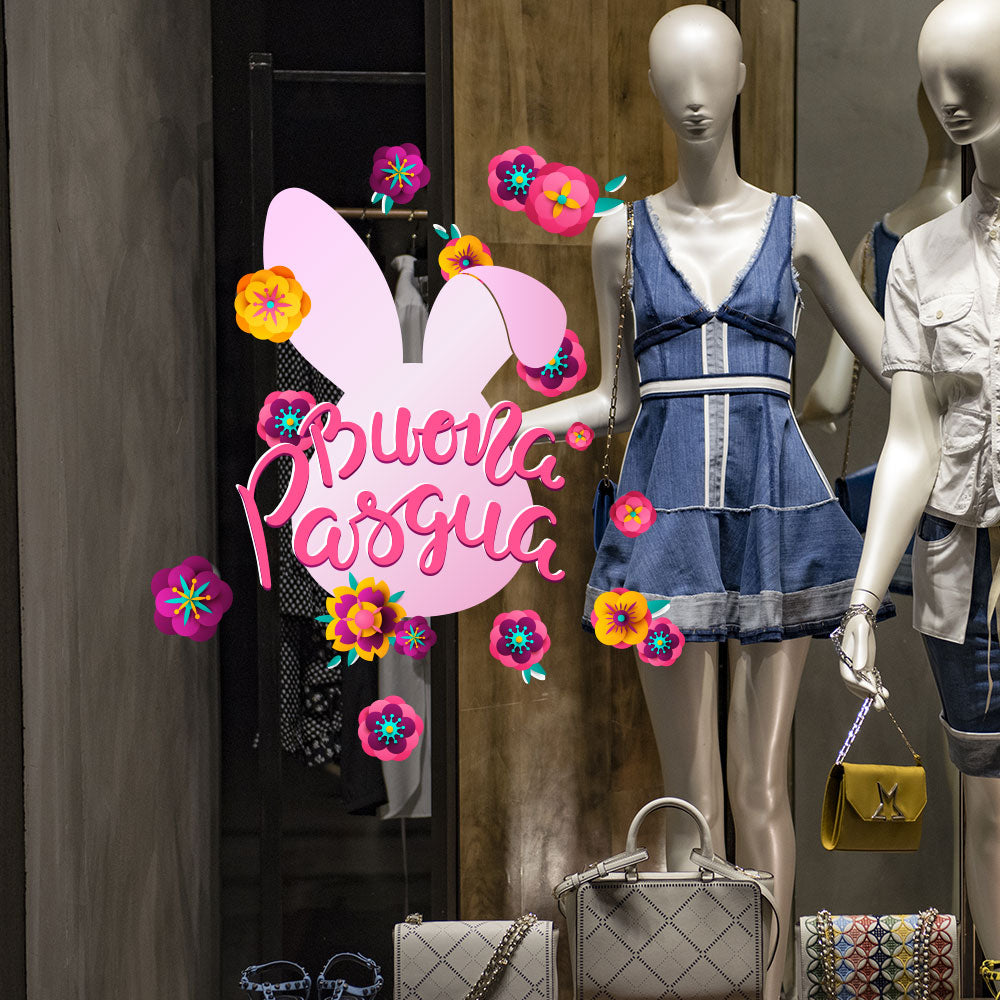 Vetrofania Pasqua Multilingua CRPQ0007-LG - Adesivo Vetrina Riutilizzabile, Senza Colla, Cristal Kina - Foto 6