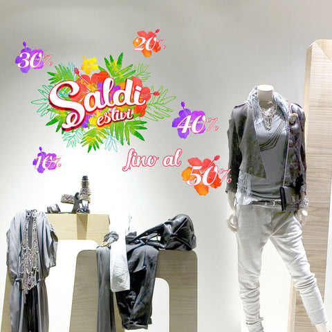 Saldi estate tropicale | Vetrofania