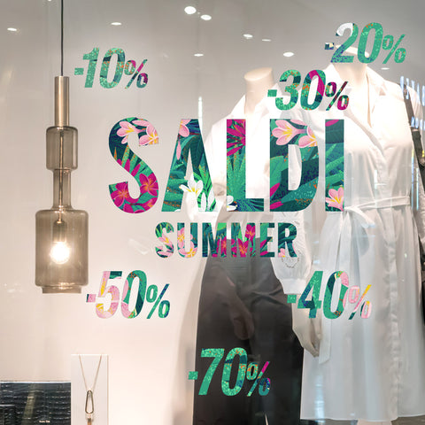 Saldi colori tropicali | Vetrofania