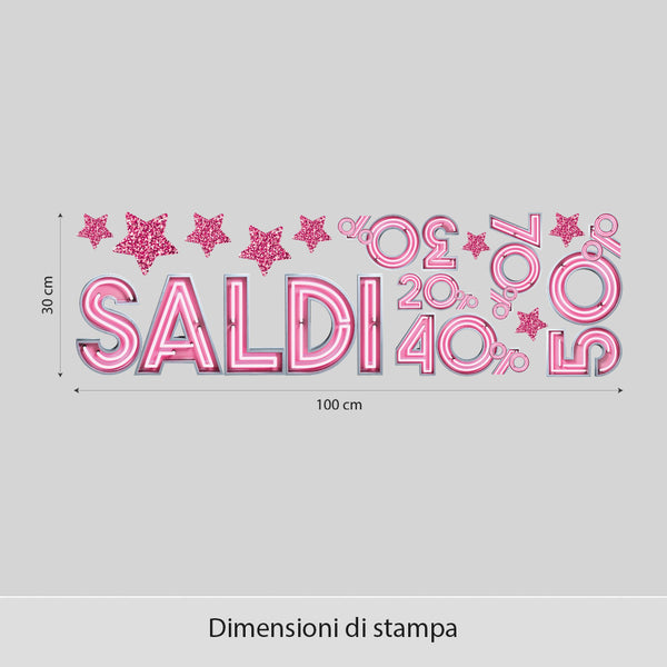 Vetrofania Adesiva Saldi - Adesivi Sconti Per Vetrine 55x65 Cm Colore Fuchsia